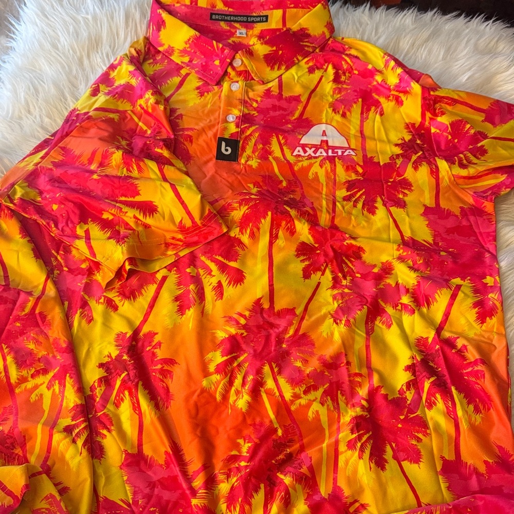 Men's Yellow & Pink Palm-Print Polo Shirt